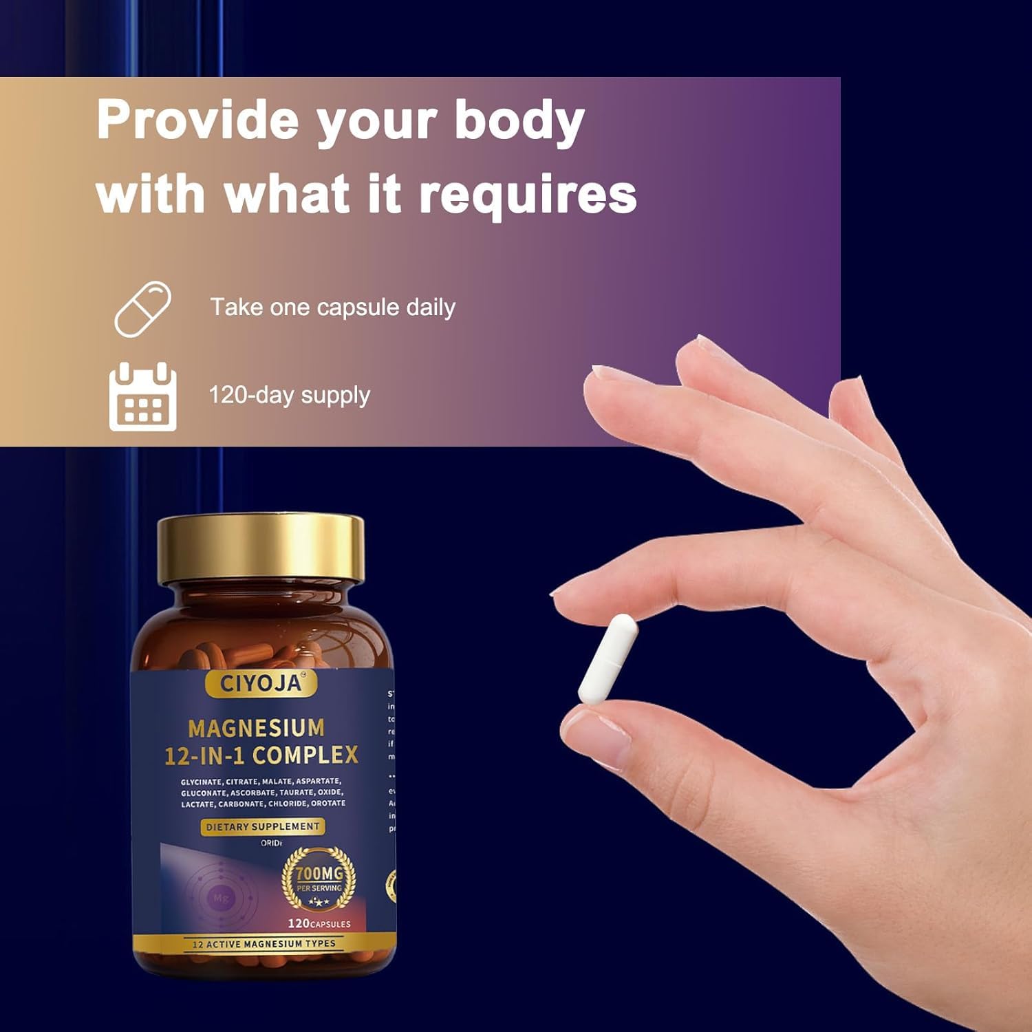 12 in 1 Magnesium Complex 700mg: Magnesium Supplement with Glycinate, Citrate, Malate, Taurate, High Absorption Magnesium for Sleep, Muscle Recovery, Nerve & Heart Support, Vegan, 120 Capsules - Maple Wellness Supplements
