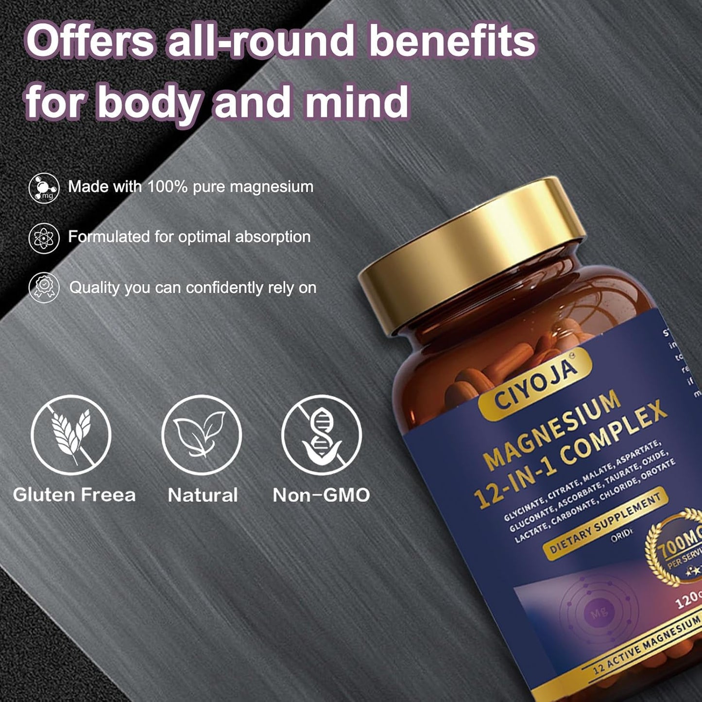 12 in 1 Magnesium Complex 700mg: Magnesium Supplement with Glycinate, Citrate, Malate, Taurate, High Absorption Magnesium for Sleep, Muscle Recovery, Nerve & Heart Support, Vegan, 120 Capsules - Maple Wellness Supplements