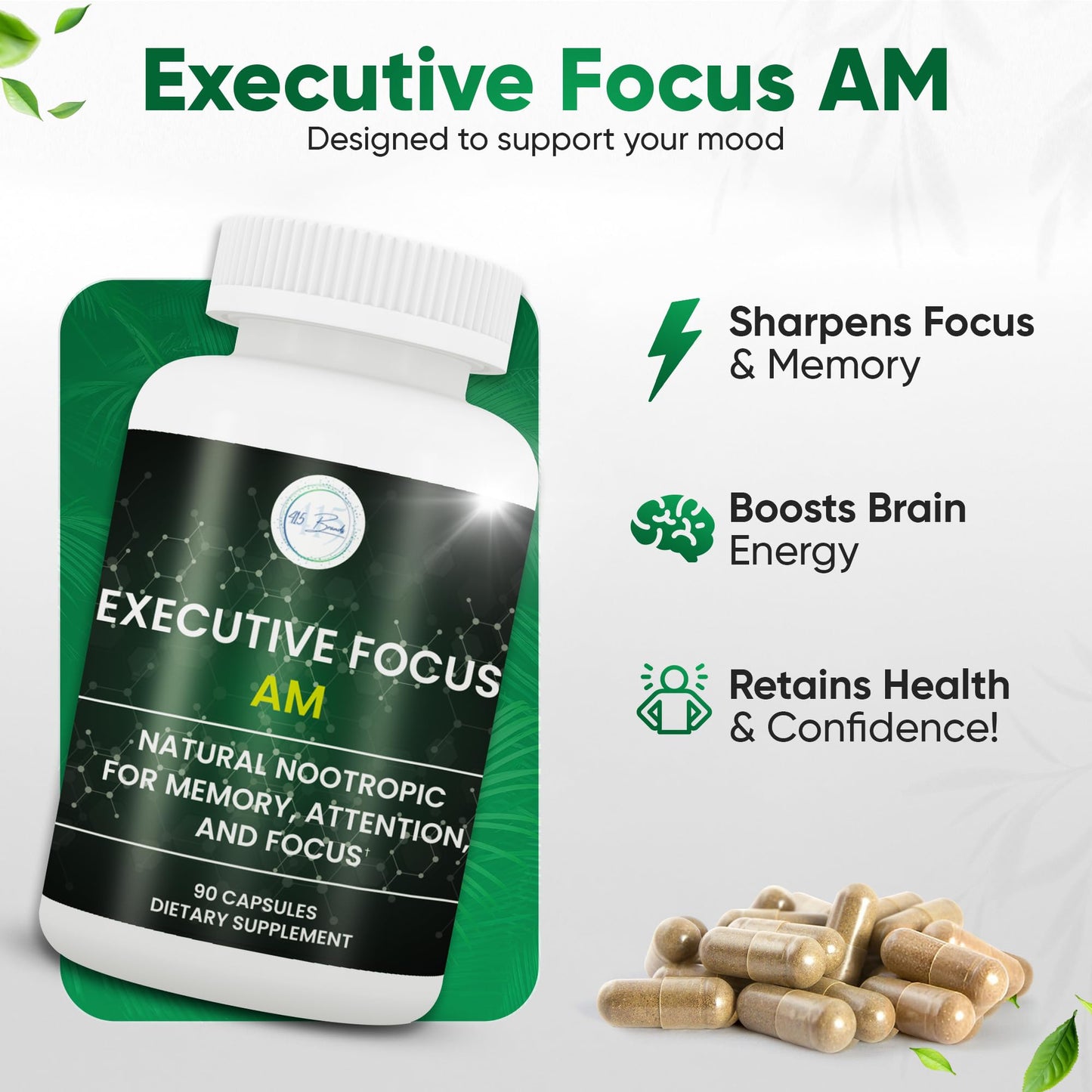 12-in-1 Natural Nootropic Brain Supplement for Memory and Focus, Nootropic for Men & Women, Brain Support Pill for Adults, Brain Vitamins - Focus 30 Day Supply - Maple Wellness Supplements