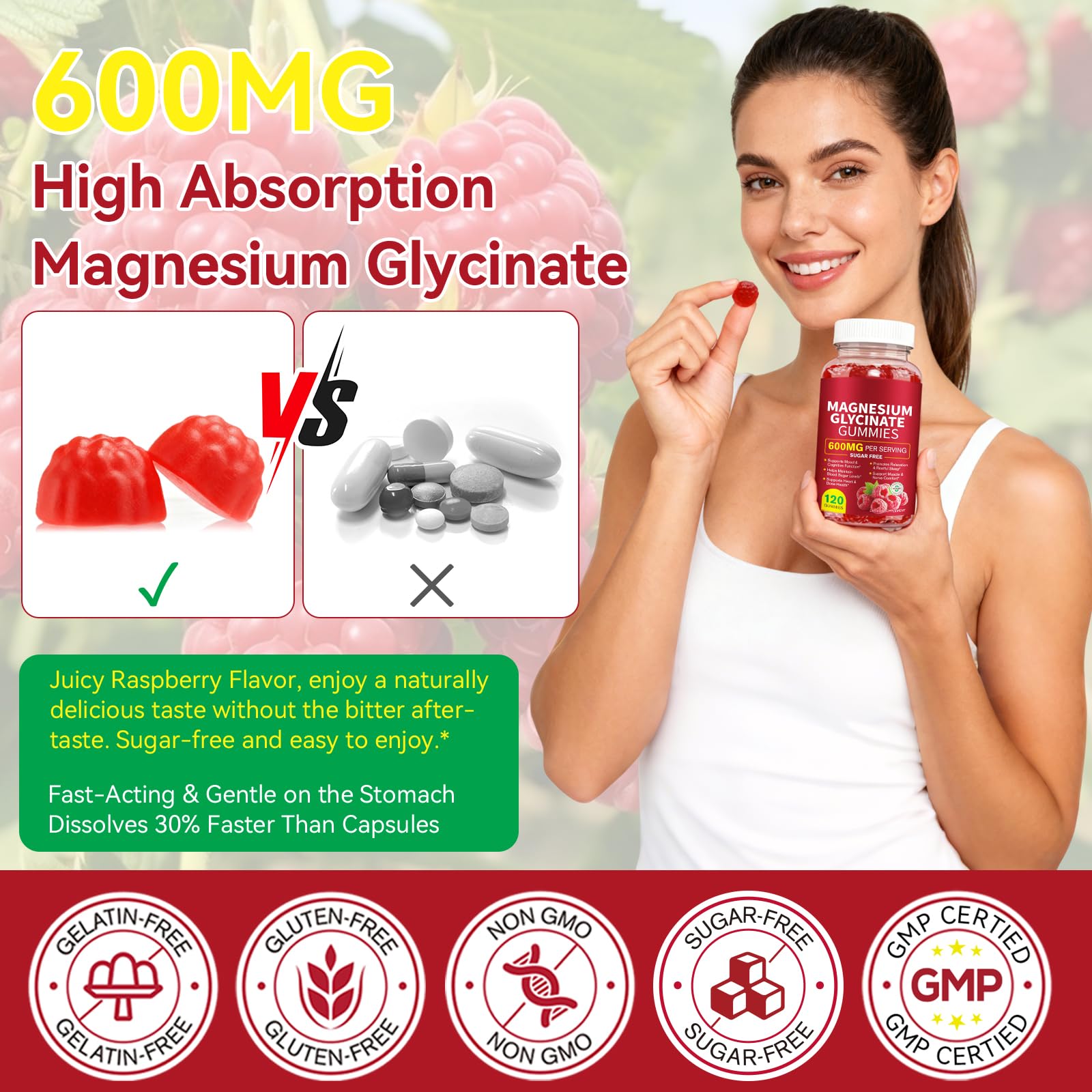 120 Count Magnesium Glycinate Gummies 600mg for Adults, Supports Relaxation, Magnesium Glycinate Chewable, - Maple Wellness Supplements
