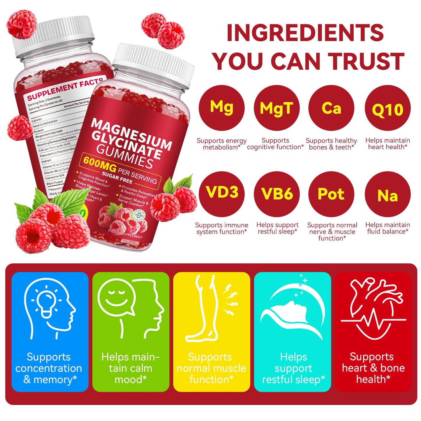 120 Count Magnesium Glycinate Gummies 600mg for Adults, Supports Relaxation, Magnesium Glycinate Chewable, - Maple Wellness Supplements