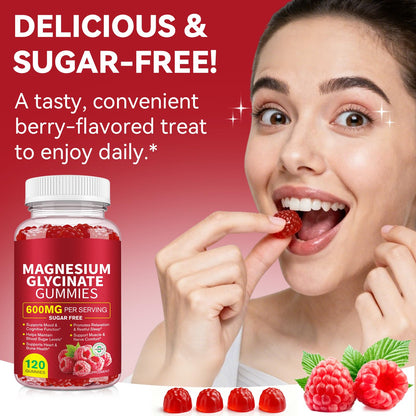 120 Count Magnesium Glycinate Gummies 600mg for Adults, Supports Relaxation, Magnesium Glycinate Chewable, - Maple Wellness Supplements