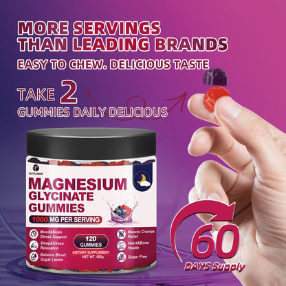 120 CT Magnesium Glycinate Gummies 1000 mg for Women and Men, Magnesium Malate & Taurate Supplements for Sleep, Body Support and Relaxation, Sugar Free - Maple Wellness Supplements