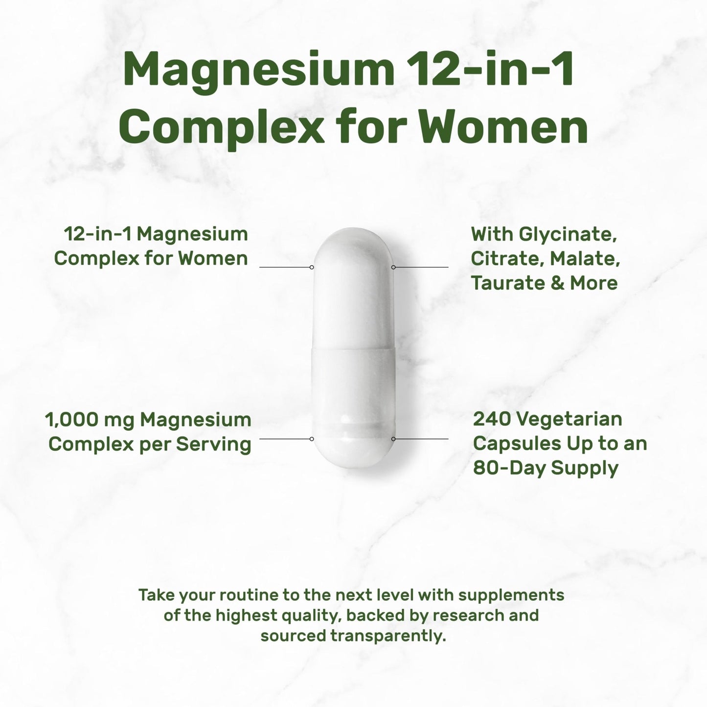 12‑in‑1 Magnesium Complex for Women 1,000 mg, 240 Vegetarian Capsules | Magnesium Glycinate, Citrate, Malate, Taurate, Orotate, Oxide & More | Chelated & Purified for Better Absorption - Maple Wellness Supplements