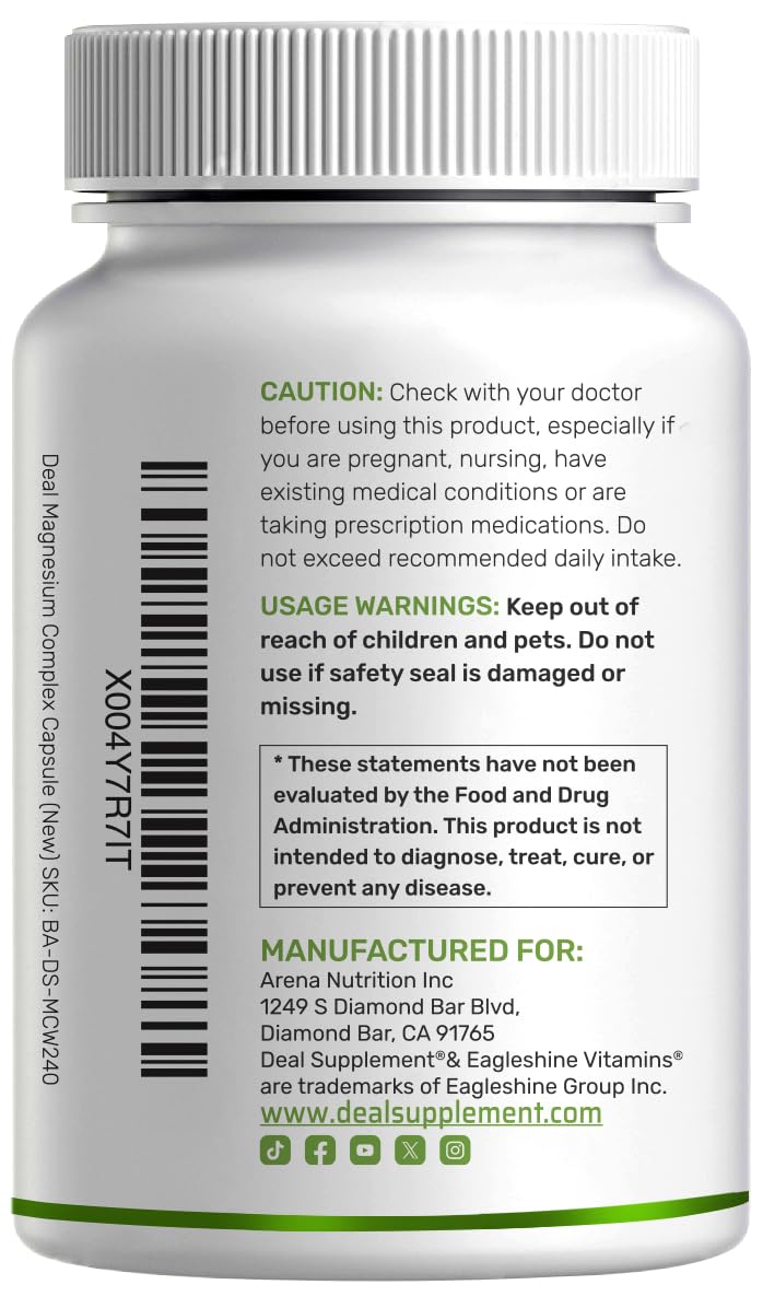 12‑in‑1 Magnesium Complex for Women 1,000 mg, 240 Vegetarian Capsules | Magnesium Glycinate, Citrate, Malate, Taurate, Orotate, Oxide & More | Chelated & Purified for Better Absorption - Maple Wellness Supplements