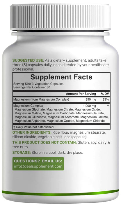 12‑in‑1 Magnesium Complex for Women 1,000 mg, 240 Vegetarian Capsules | Magnesium Glycinate, Citrate, Malate, Taurate, Orotate, Oxide & More | Chelated & Purified for Better Absorption - Maple Wellness Supplements