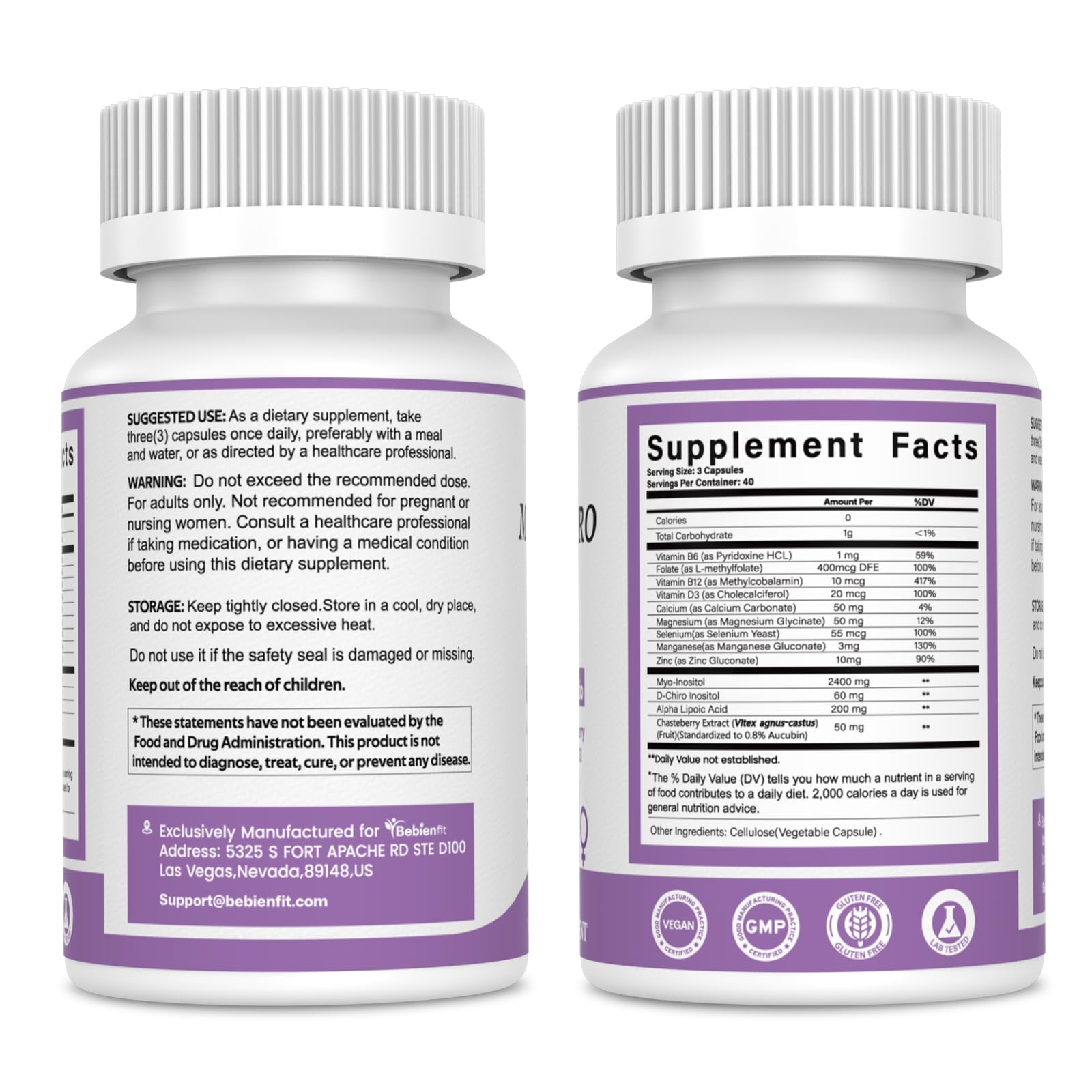 13-in-1 Myo Inositol & D-Chiro Inositol for Women PCOS,Hormonal Balance,2460mg-40:1 Ratio,Ovarian Health&Cycle Support Supplement Plus Alpha Lipoic Acid/Folate/Vitex/Magnesium/Multivitamin,120 Veg Cap - Maple Wellness Supplements