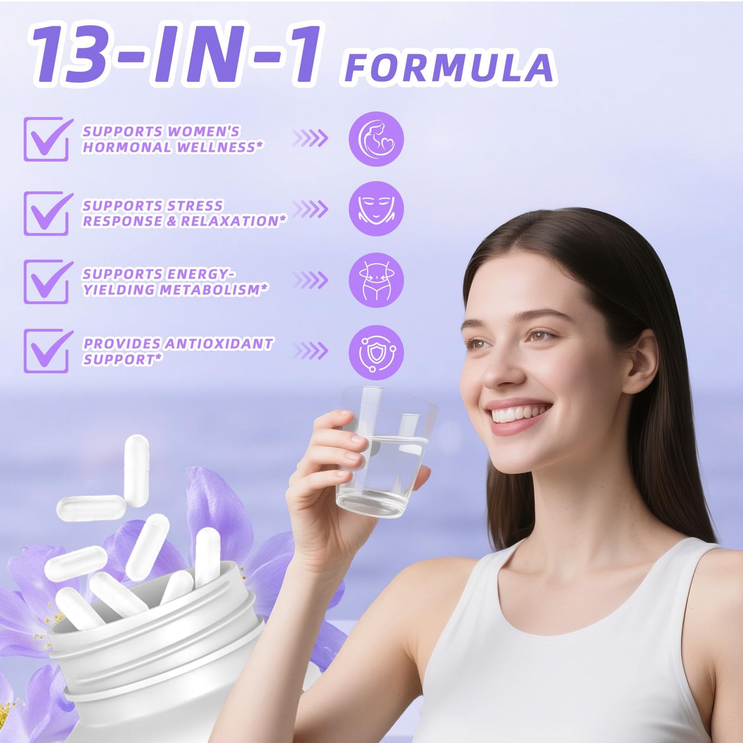 13-in-1 Myo Inositol & D-Chiro Inositol for Women PCOS,Hormonal Balance,2460mg-40:1 Ratio,Ovarian Health&Cycle Support Supplement Plus Alpha Lipoic Acid/Folate/Vitex/Magnesium/Multivitamin,120 Veg Cap - Maple Wellness Supplements