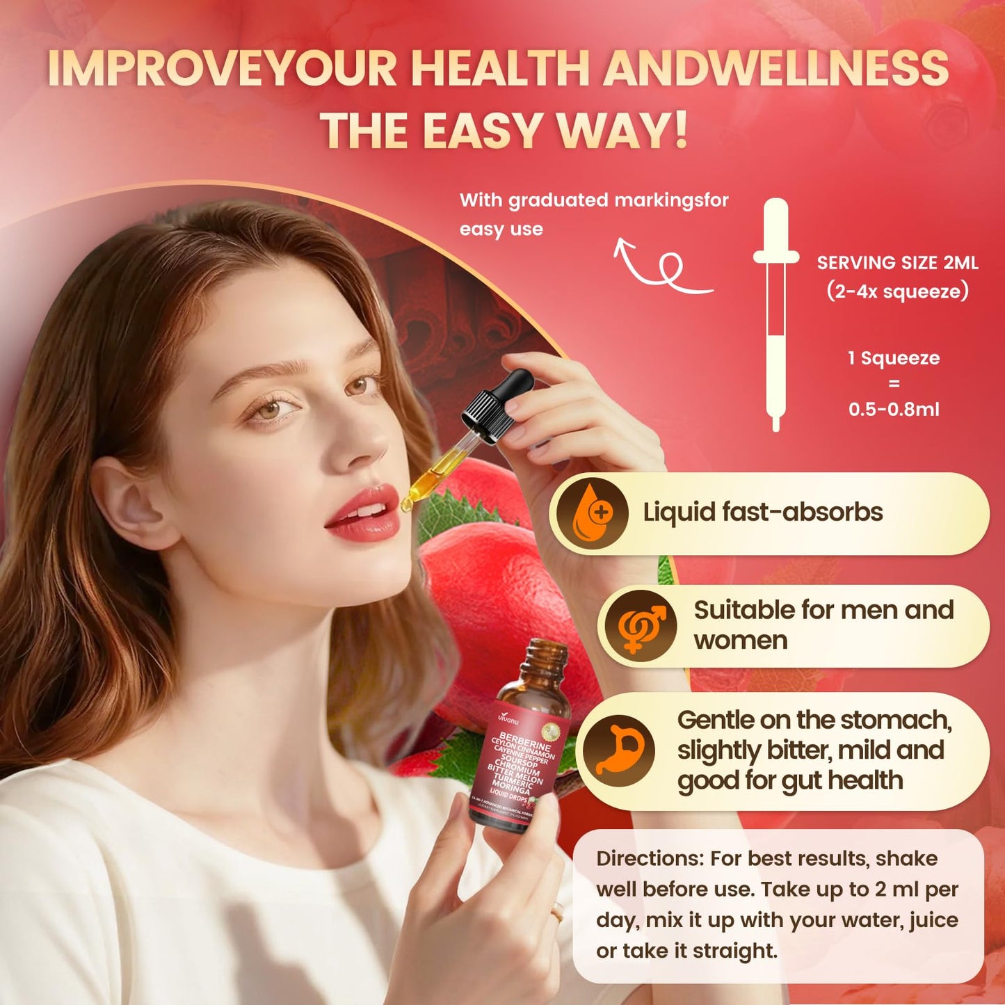 14-in-1 Berberine with Ceylon Cinnamon Supplement Liquid Drops, 1800mg + 30:1 Liposomal Tech with Cayenne Pepper, Soursop, Chromium, Bitter Melon, Turmeric, Moringa, Gymnema - Maple Wellness Supplements