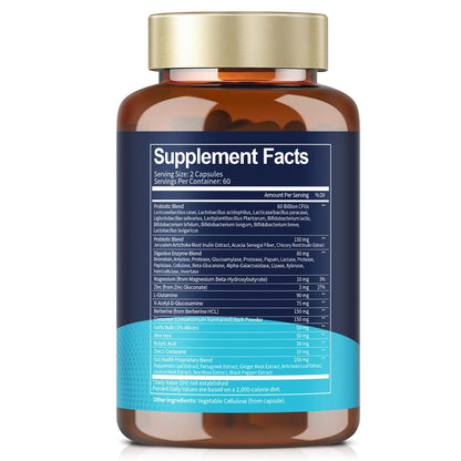 14-in-1 Gut Health with Probiotics, Prebiotics, Postbiotics & Digestive Enzymes for Women & Men, 60 Billion CFU Probiotics for Digestion, Strong Immunity, - Maple Wellness Supplements