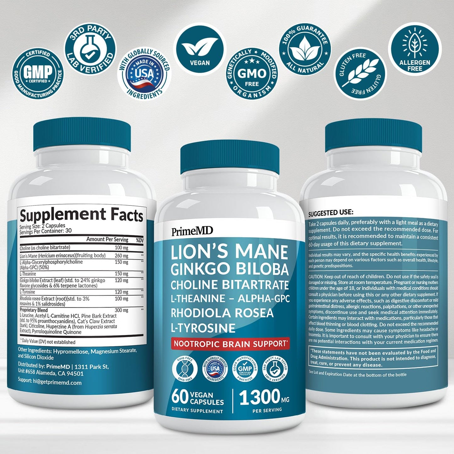 14-in-1 Lions Mane Supplement Capsules - Nootropic Brain Supplement with Ginkgo Biloba for Brain Support, Memory and Focus - Alpha GPC, L Theanine & Choline Supplements with 1300mg Per Serving (60 ct) - Maple Wellness Supplements