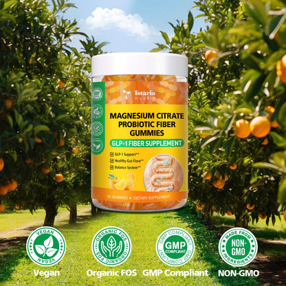 15-in-1 Magnesium Citrate Fiber Gummies with Probiotic Prebiotic for Digestion, Fiber Supplement with Magnesium Citrate 300mg, Apple Cider Vinegar 500mg, Acacia, B6, B12, 60 Orange Vegan Gummies - Maple Wellness Supplements