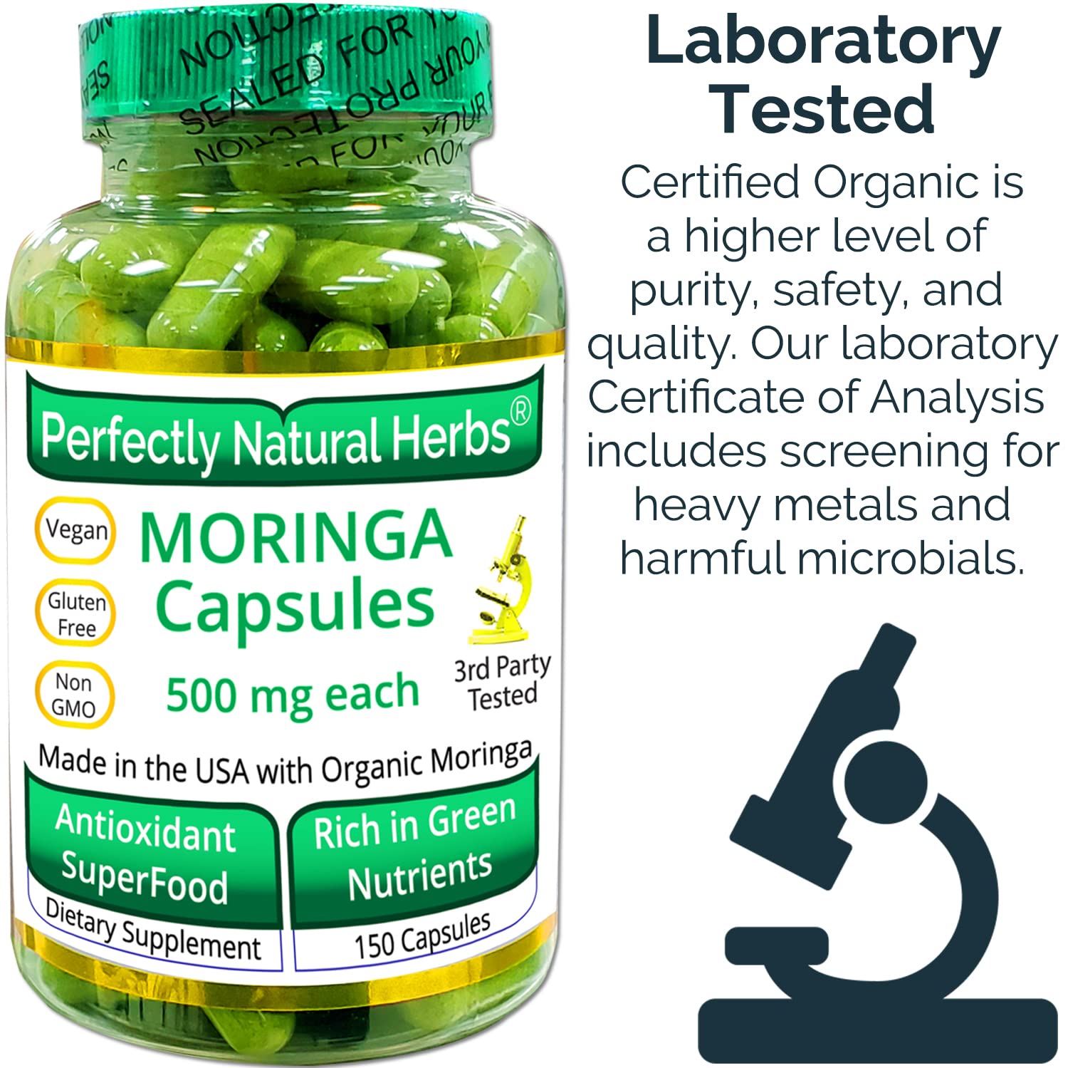 150 Moringa Capsules Made With USDA Certified Organic Moringa Leaf Powder - Maple Wellness Supplements