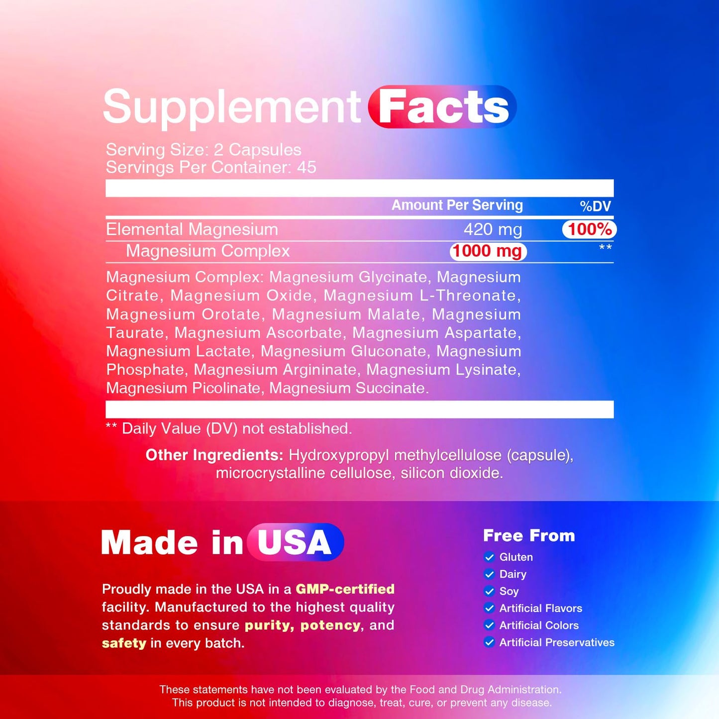 16 in 1 Magnesium Complex, 1000mg Magnesium Complex Supplement for Women with Magnesium Glycinate, Citrate, Orotate, L-Threonate, Malate, Third-Party Tested, Easy-Swallow Vegan Capsules - Maple Wellness Supplements