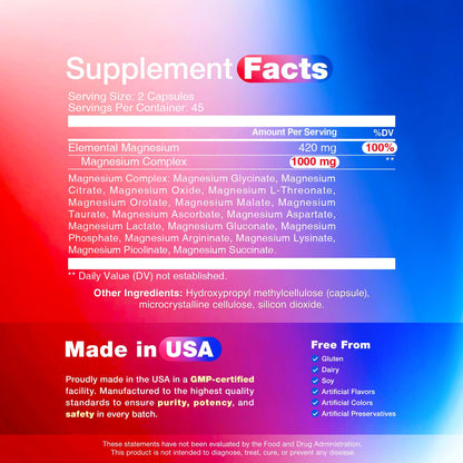16 in 1 Magnesium Complex, 1000mg Magnesium Complex Supplement for Women with Magnesium Glycinate, Citrate, Orotate, L-Threonate, Malate, Third-Party Tested, Easy-Swallow Vegan Capsules - Maple Wellness Supplements