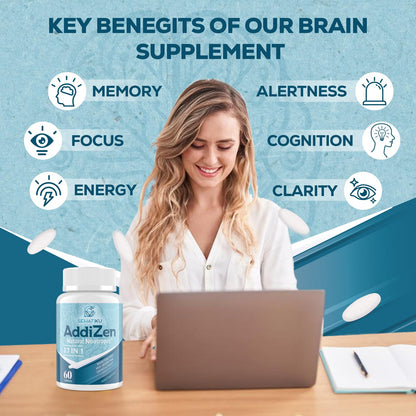 17-in-1 Brain Supplement for Memory and Focus | Natural Nootropics Brain Supplement for Brain Cognition, Energy | High Absorption | L-Theanine, Phytonutrient Blend and Vitamins B6, B12 | 60 Tablets - Maple Wellness Supplements