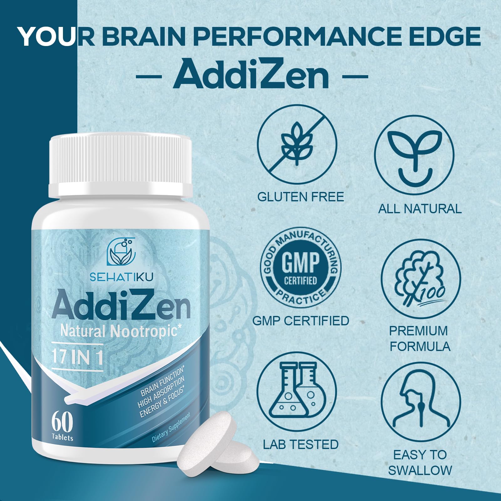 17-in-1 Brain Supplement for Memory and Focus | Natural Nootropics Brain Supplement for Brain Cognition, Energy | High Absorption | L-Theanine, Phytonutrient Blend and Vitamins B6, B12 | 60 Tablets - Maple Wellness Supplements