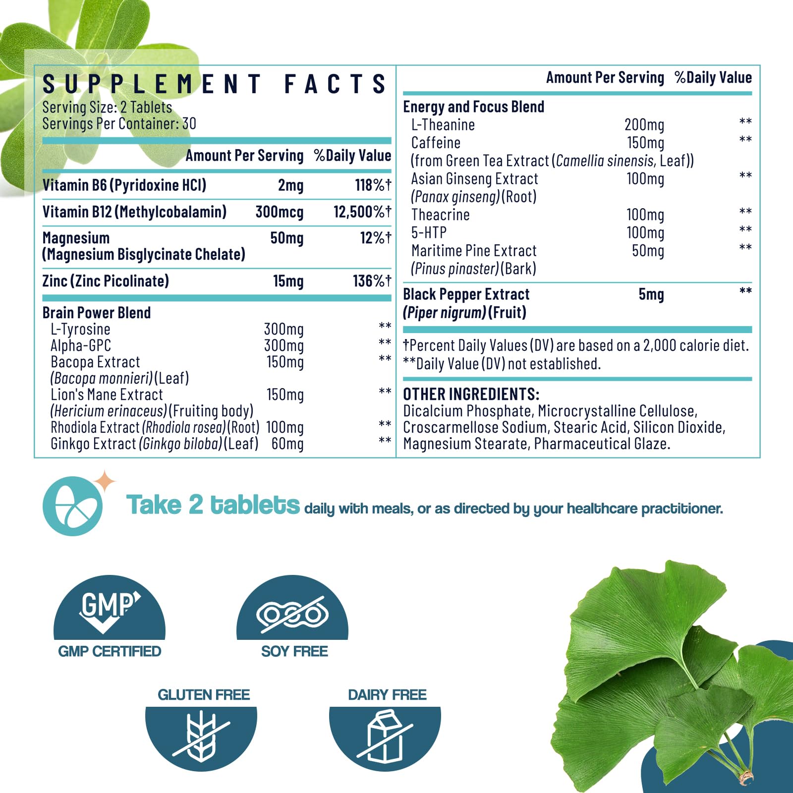 17-in-1 Brain Supplement for Memory and Focus | Nootropic Brain Supplement for Mental Clarity, Concentration, Alertness | Natural Nootropics with Herbal Extracts, Vitamins & Amino Acids (120 Tablets) - Maple Wellness Supplements