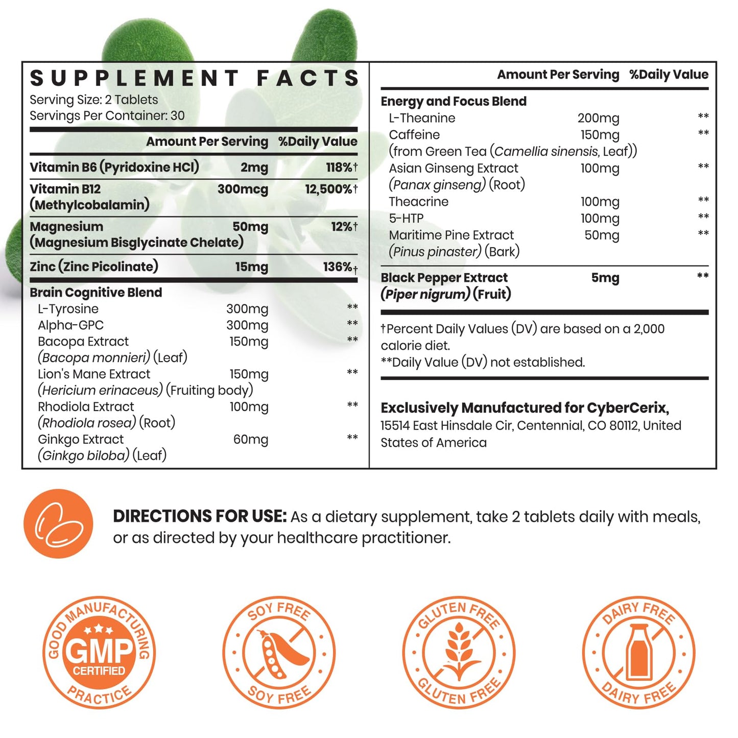 17-in-1 Brain Supplements for Memory and Focus - Formula for Concentration, Clarity, Energy & Focus - Natural Caffeine Blend with Vitamins, Amino Acids & Herbal Extracts - 120 Tablets - Maple Wellness Supplements