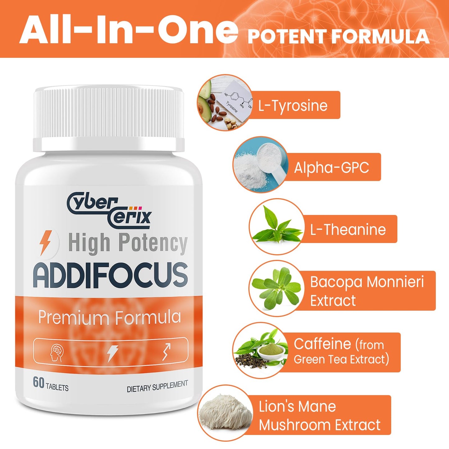17-in-1 Brain Supplements for Memory and Focus - Formula for Concentration, Clarity, Energy & Focus - Natural Caffeine Blend with Vitamins, Amino Acids & Herbal Extracts - 120 Tablets - Maple Wellness Supplements