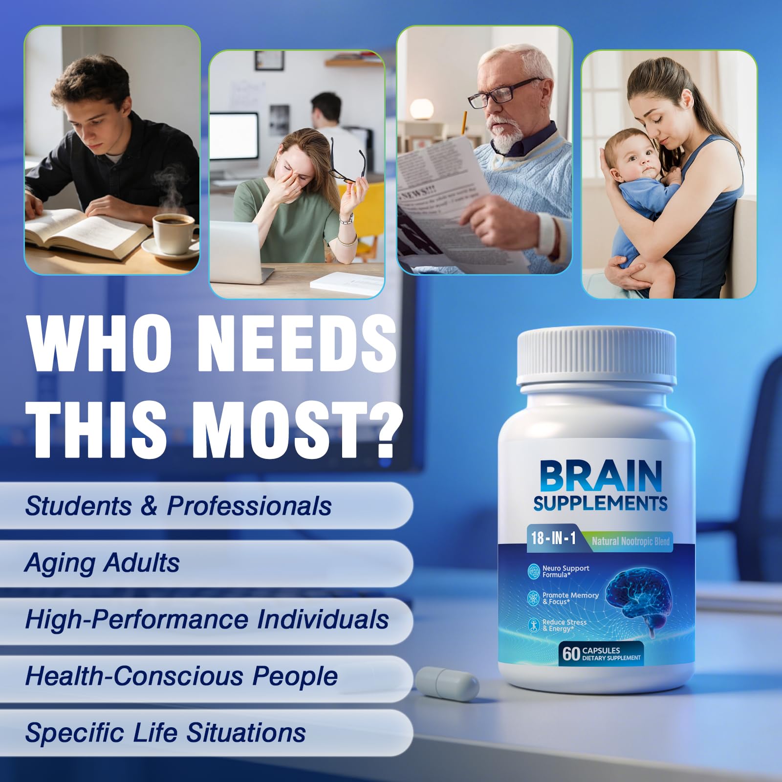 18-in-1 Brain Supplement for Memory and Focus – Nootropic Capsules with Alpha GPC, Bacopa, Ginkgo Biloba, Lion's Mane, Vitamin B6 & B12 | Cognitive Health, Mental Clarity | Vegan, Non-GMO - Maple Wellness Supplements