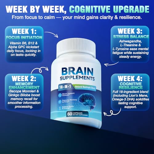 18-in-1 Brain Supplement for Memory and Focus – Nootropic Capsules with Alpha GPC, Bacopa, Ginkgo Biloba, Lion's Mane, Vitamin B6 & B12 | Cognitive Health, Mental Clarity | Vegan, Non-GMO - Maple Wellness Supplements
