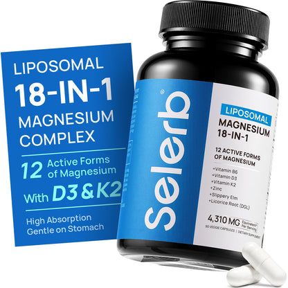 18 in 1 Magnesium Complex for Women and Men | Liposomal Magnesium Supplement with Glycinate, Citrate, Malate, Taurate, D3 & K2 | High Absorption for Muscle, Sleep, Bone, Nerve Support | 90 Capsules - Maple Wellness Supplements