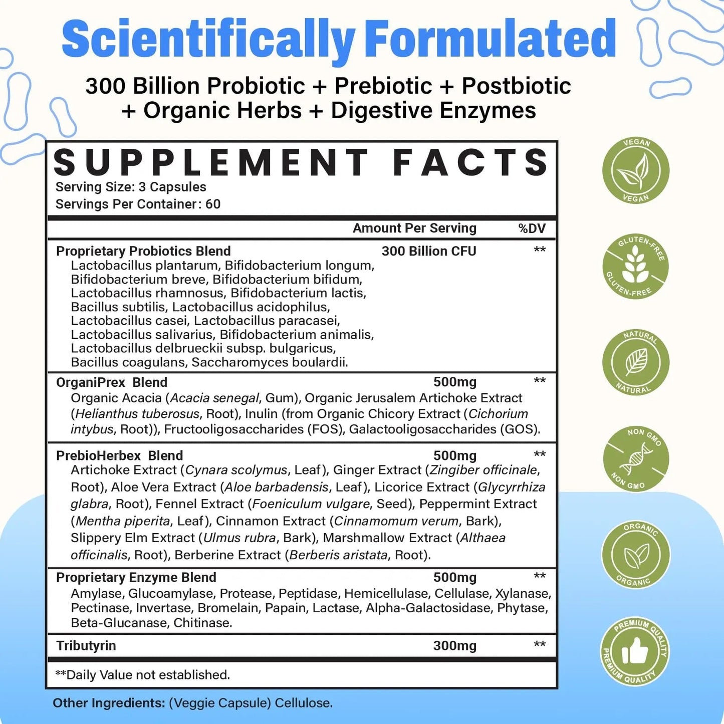 (180 Capsules) Probiotics for Women & Men, 5-in-1 Probiotic, Prebiotic, Postbiotic, Organic Herbs & 16 Digestive Enzymes Blend, 300 Billion CFU, Complete Gut Health, Digestive Health & Immune* - Maple Wellness Supplements