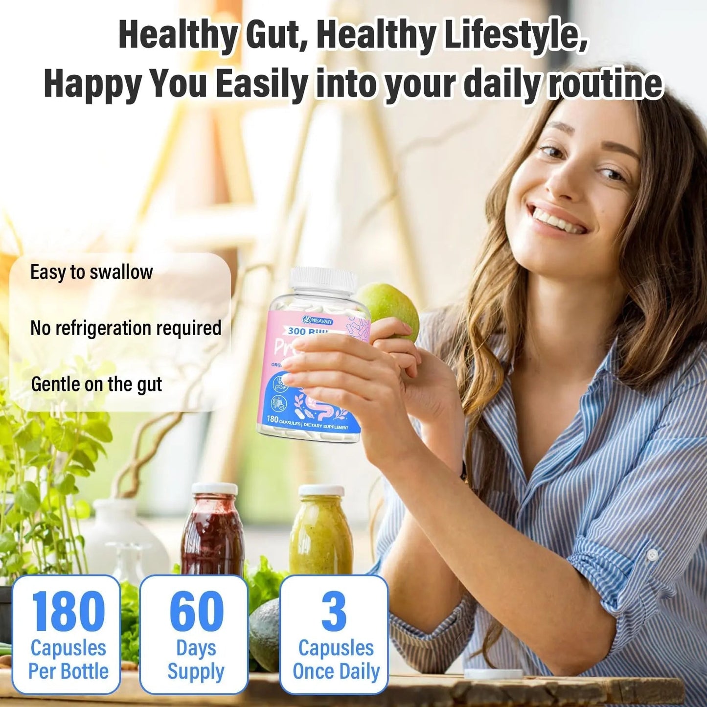 (180 Capsules) Probiotics for Women & Men, 5-in-1 Probiotic, Prebiotic, Postbiotic, Organic Herbs & 16 Digestive Enzymes Blend, 300 Billion CFU, Complete Gut Health, Digestive Health & Immune* - Maple Wellness Supplements