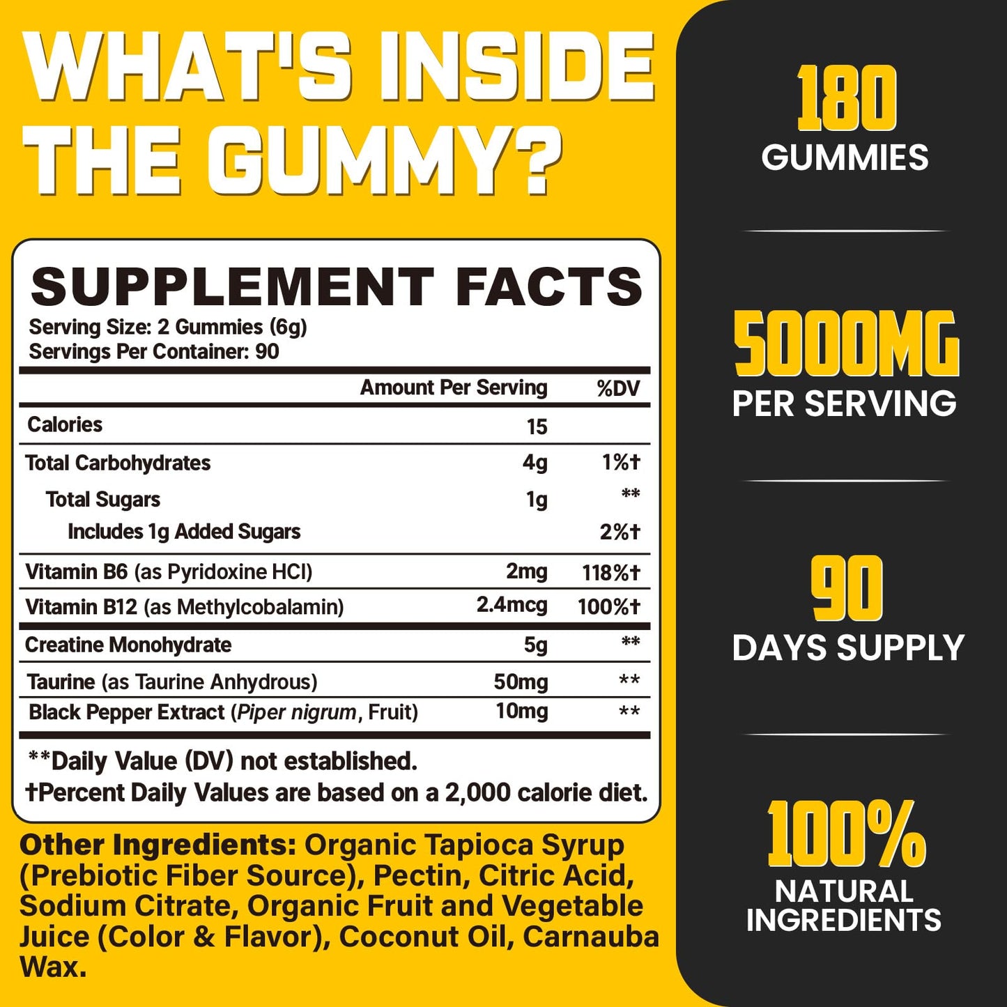 (180 Count) Creatine Monohydrate Gummies for Men & Women - Creatine Pre Workout Gummies for Muscle Builder, Muscle Strength, Recovery, Endurance, Energy, - Maple Wellness Supplements