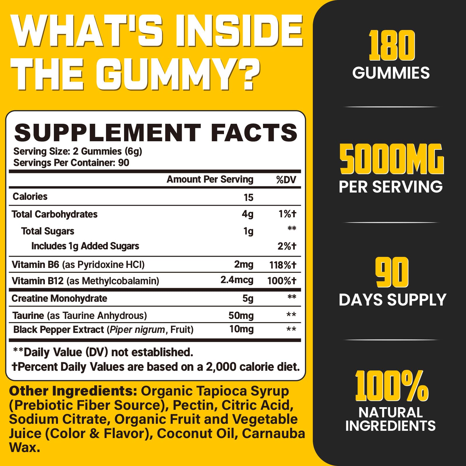 (180 Count) Creatine Monohydrate Gummies for Men & Women - Creatine Pre Workout Gummies for Muscle Builder, Muscle Strength, Recovery, Endurance, Energy, - Maple Wellness Supplements