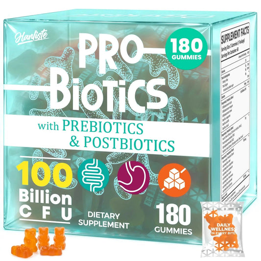 (180 Count) Probiotic Gummies, 19 in 1 Prebiotics Postbiotic Probiotic Gummies, 100 Billion CFU Probiotics for Women Men, Complete Immune, Gut & Digestive Support*, Sugar Free, Vegan - Maple Wellness Supplements