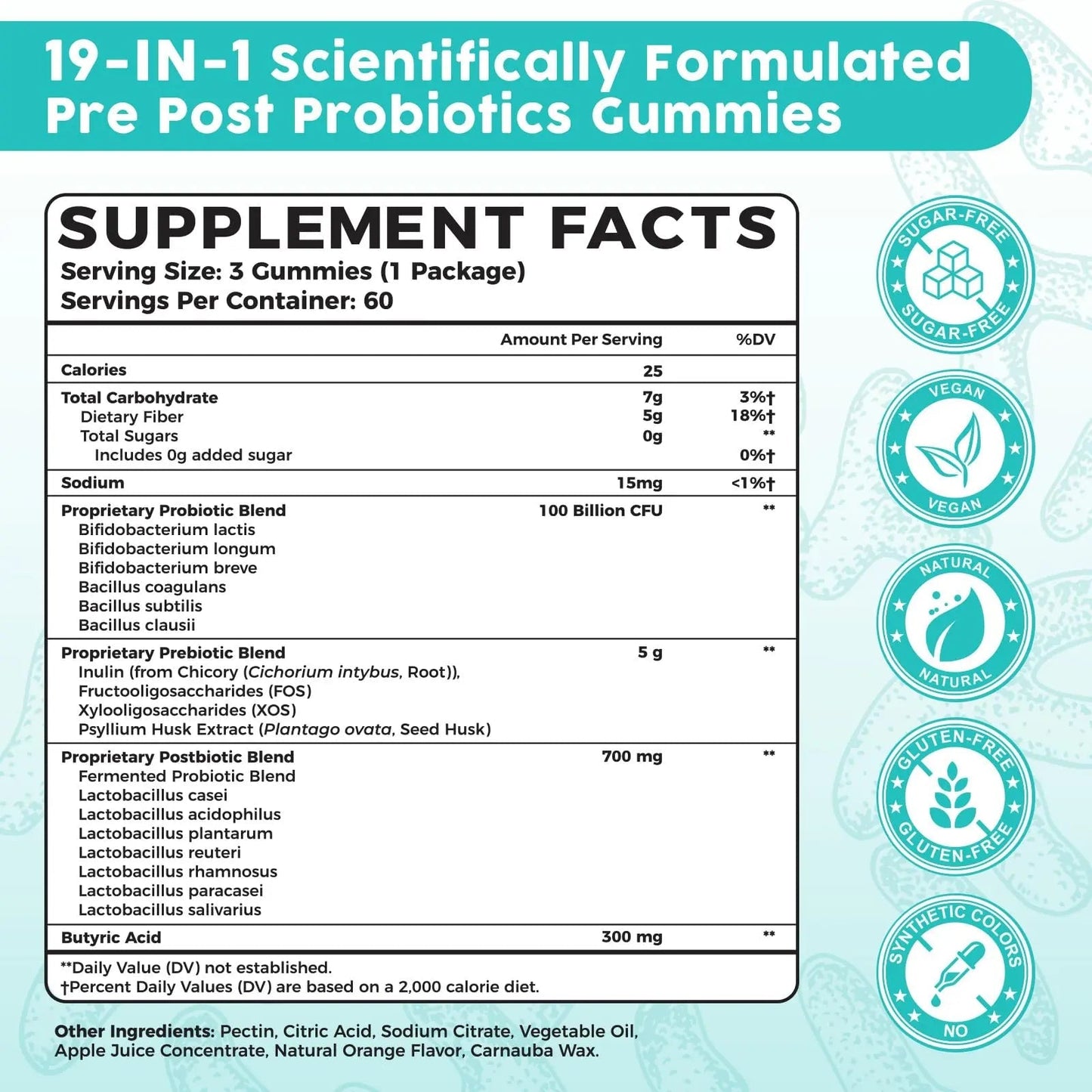(180 Count) Probiotic Gummies, 19 in 1 Prebiotics Postbiotic Probiotic Gummies, 100 Billion CFU Probiotics for Women Men, Complete Immune, Gut & Digestive Support*, Sugar Free, Vegan - Maple Wellness Supplements