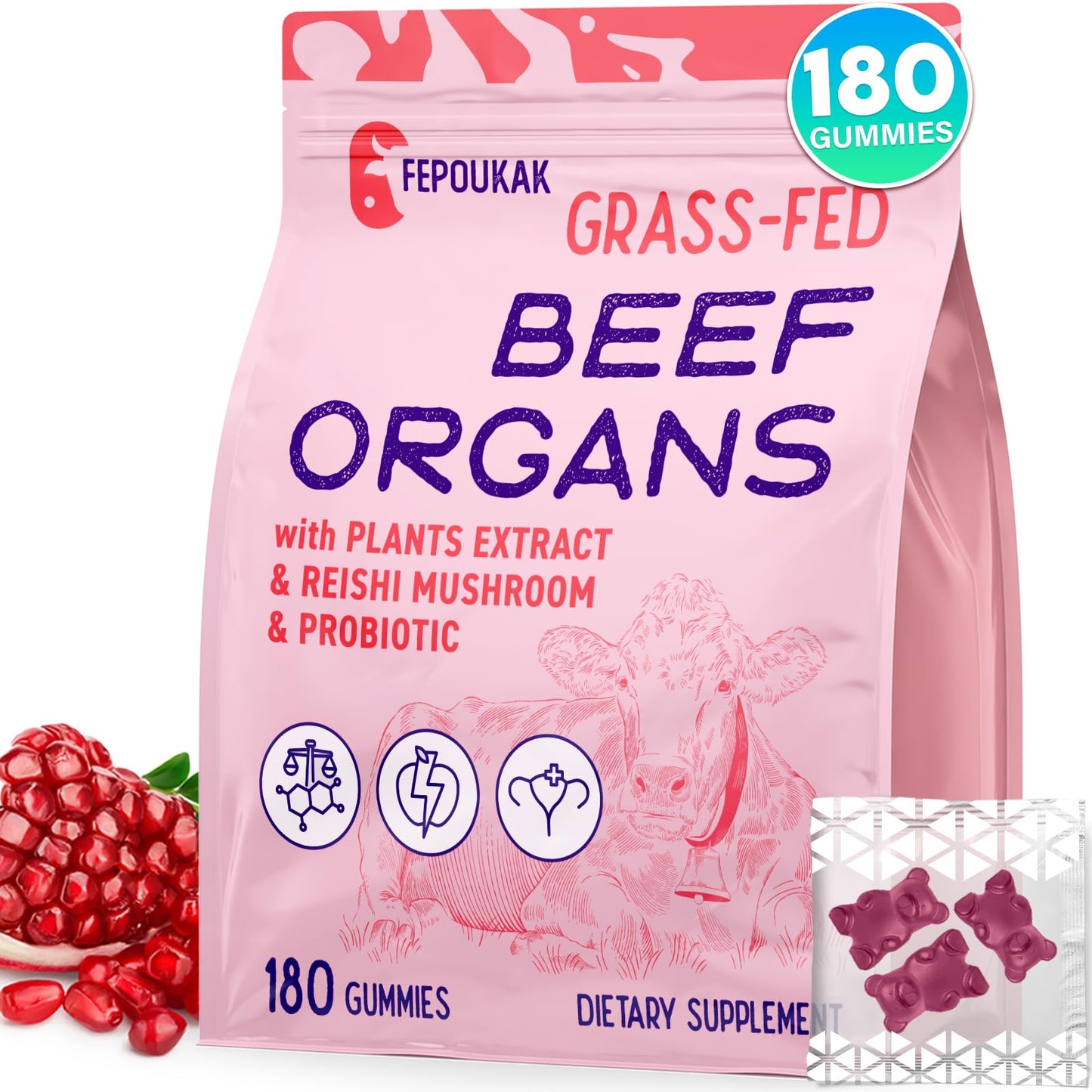 (180 Gummies) Beef Organ Supplement for Women - 5300mg Beef Liver, Kidney, Uterus & 10 More, for Hormone Balance, Menstruation, Energy, Immunity, Gut & Skin Health - 100% Grass Fed & Pasture Raise - Maple Wellness Supplements