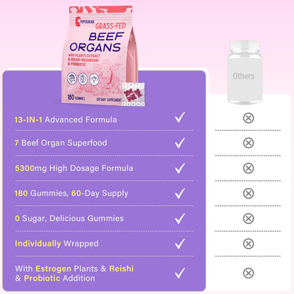 (180 Gummies) Beef Organ Supplement for Women - 5300mg Beef Liver, Kidney, Uterus & 10 More, for Hormone Balance, Menstruation, Energy, Immunity, Gut & Skin Health - 100% Grass Fed & Pasture Raise - Maple Wellness Supplements