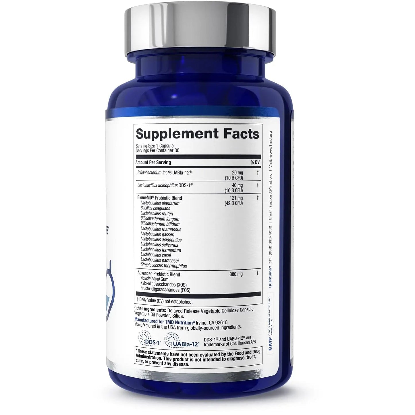 1MD Nutrition BiomeMD Probiotics | 62 Billion CFUs, 15 Comprehensive Strains - Pro & Prebiotics | Doctor-Formulated for Digestive Health & Immune Support | 30 Capsules - Maple Wellness Supplements