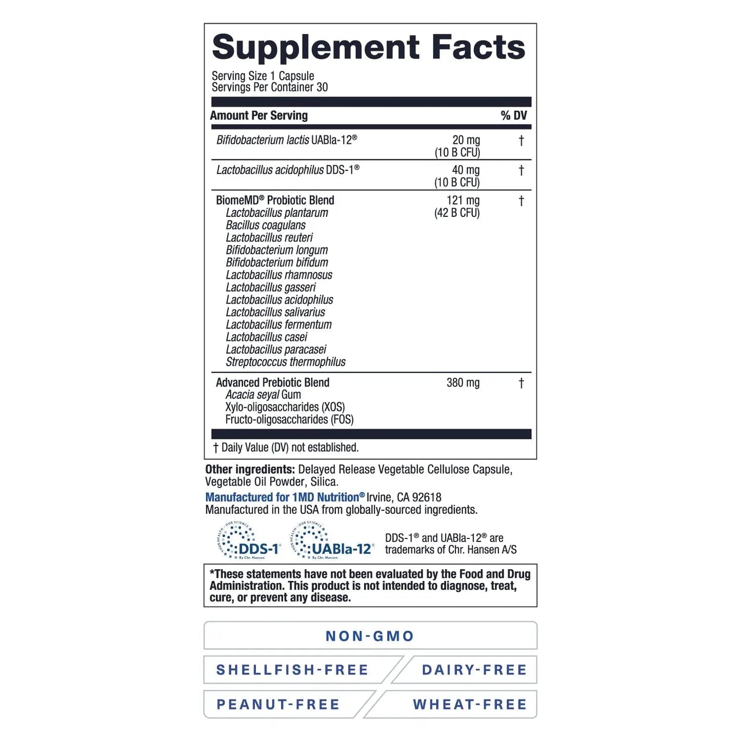 1MD Nutrition BiomeMD Probiotics | 62 Billion CFUs, 15 Comprehensive Strains - Pro & Prebiotics | Doctor-Formulated for Digestive Health & Immune Support | 30 Capsules - Maple Wellness Supplements