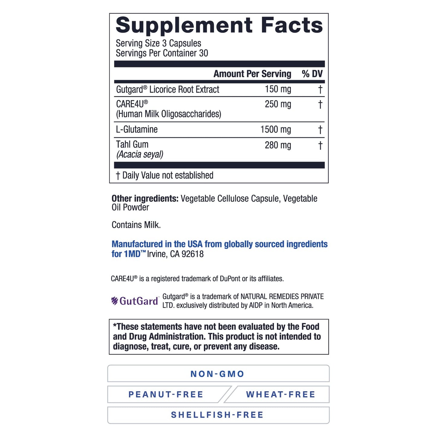 1MD Nutrition GutMD - L-Glutamine Capsules w/Prebiotic for Gut Health - L Glutamine Supplement - Supports Healthy Digestive - Maple Wellness Supplements