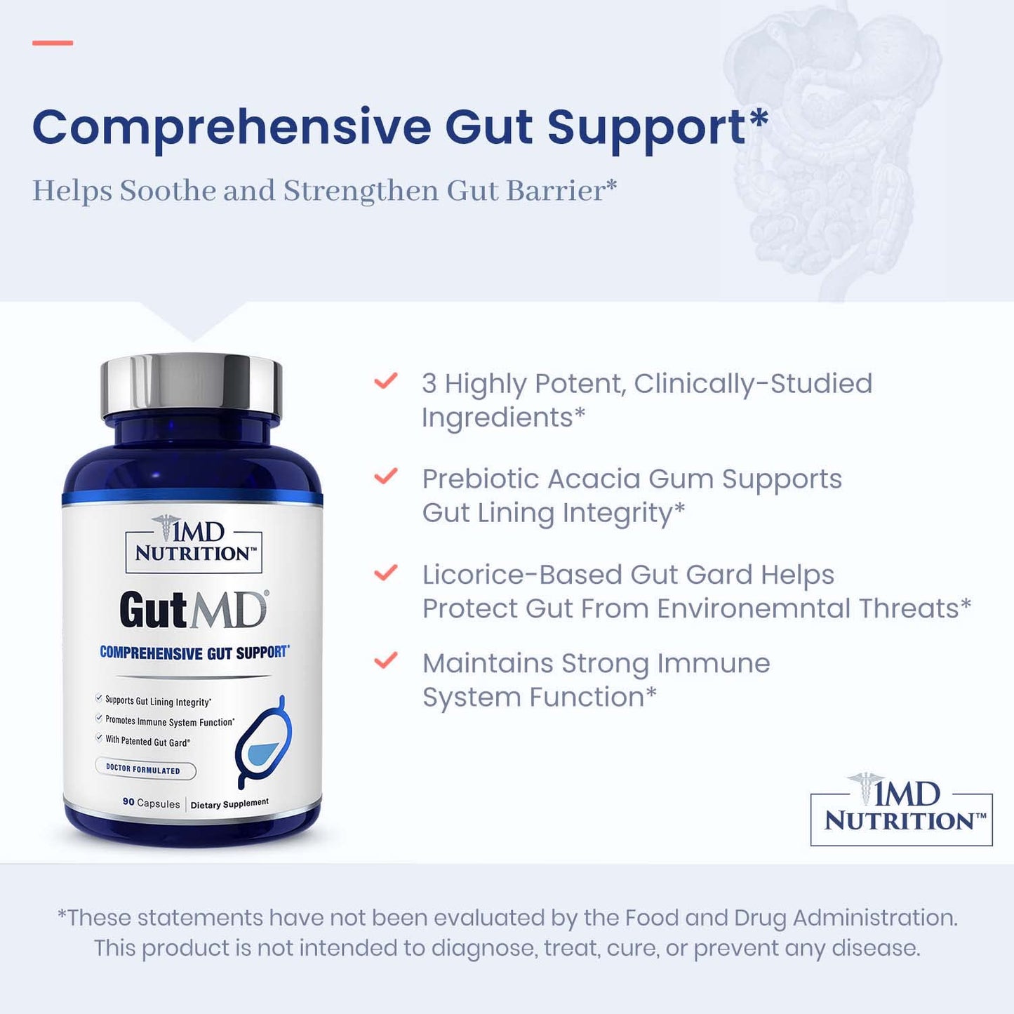 1MD Nutrition GutMD - L-Glutamine Capsules w/Prebiotic for Gut Health - L Glutamine Supplement - Supports Healthy Digestive - Maple Wellness Supplements