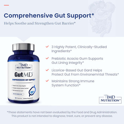 1MD Nutrition GutMD - L-Glutamine Capsules w/Prebiotic for Gut Health - L Glutamine Supplement - Supports Healthy Digestive - Maple Wellness Supplements