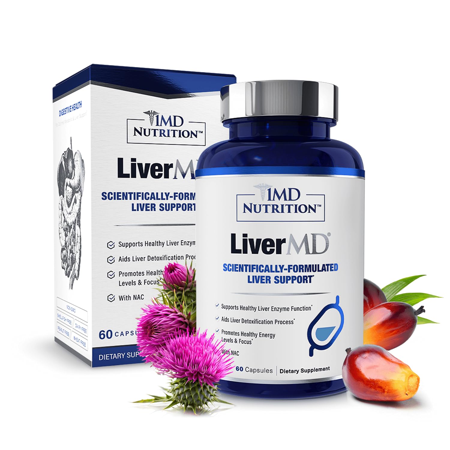 1MD Nutrition LiverMD - Liver Support Supplement | Siliphos Milk Thistle Extract & NAC - Supports Healthy Energy, Immunity & Overall Health - Maple Wellness Supplements