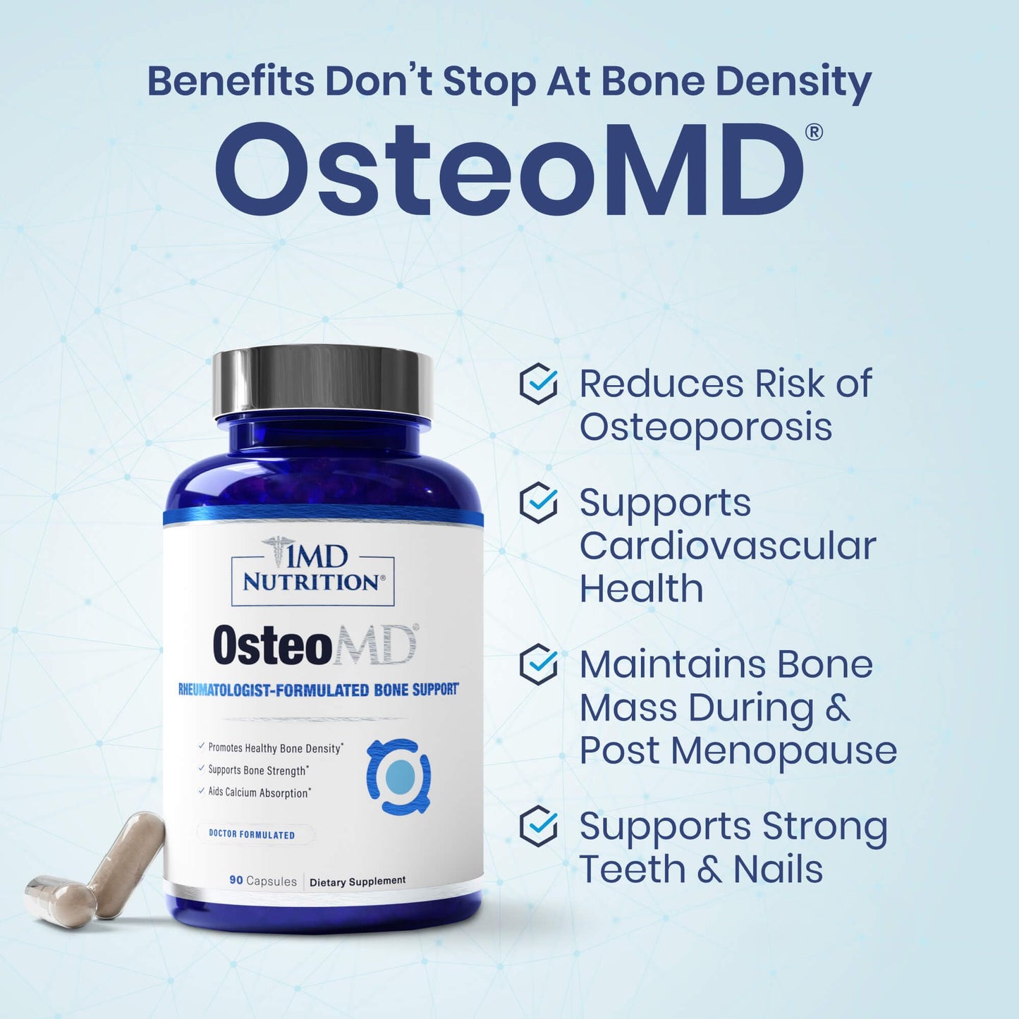 1MD Nutrition OsteoMD for Comprehensive Support - Supplement for Women and Men - Promote Density w/Vitamin D - Hydroxyapatite - Maple Wellness Supplements