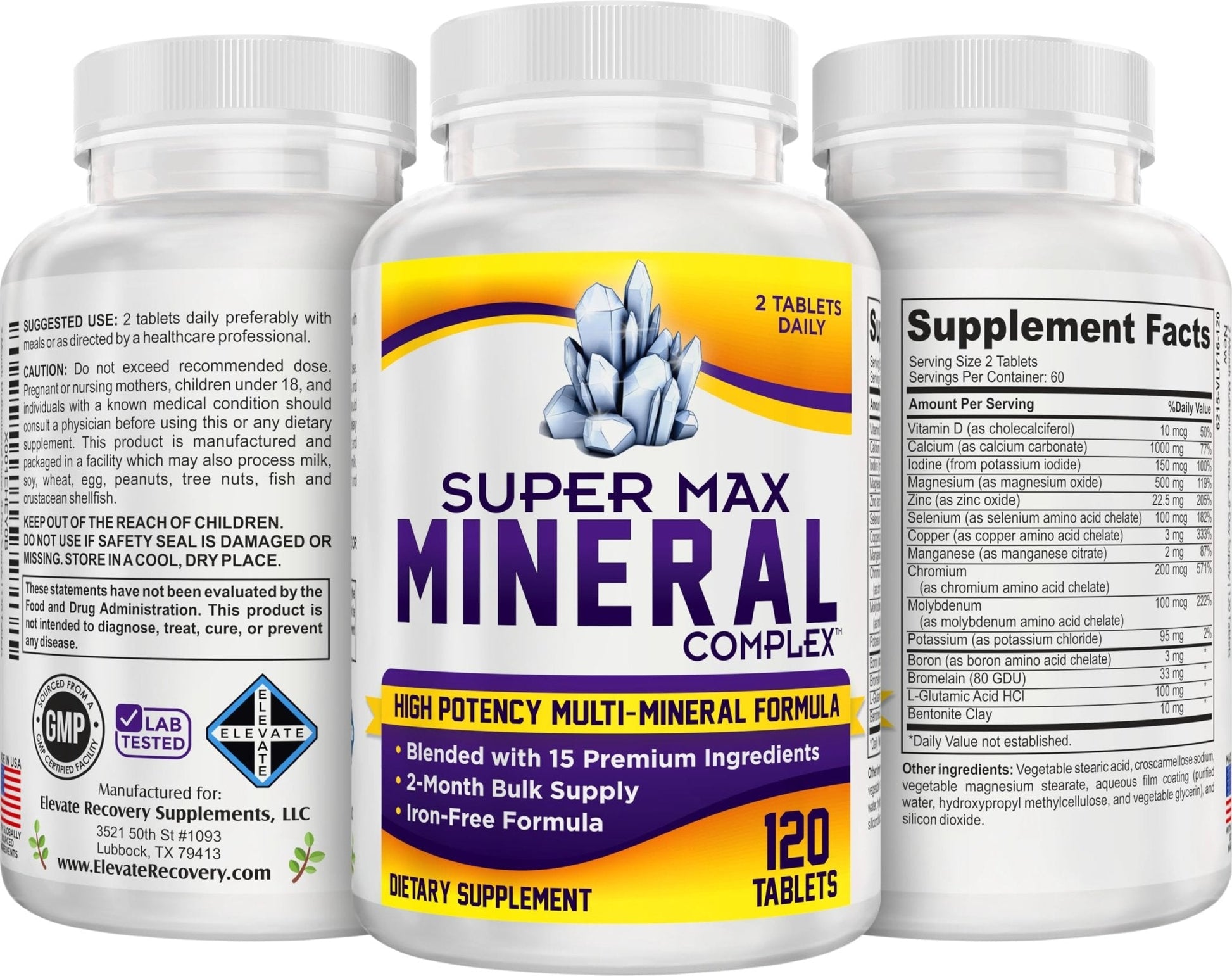 2-Month Multimineral Supplement Support Iron-Free Formula | Daily Multiminerals | Multi-Mineral Supplements | Minerals Complex | 60-Day Bulk Supply | 120 Tablets - Maple Wellness Supplements