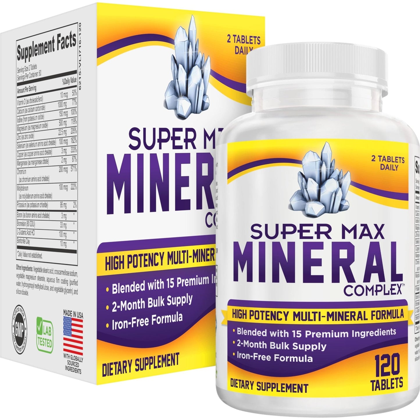 2-Month Multimineral Supplement Support Iron-Free Formula | Daily Multiminerals | Multi-Mineral Supplements | Minerals Complex | 60-Day Bulk Supply | 120 Tablets - Maple Wellness Supplements