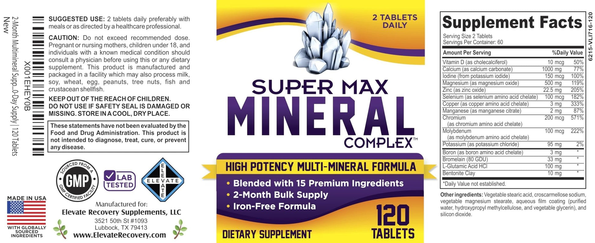 2-Month Multimineral Supplement Support Iron-Free Formula | Daily Multiminerals | Multi-Mineral Supplements | Minerals Complex | 60-Day Bulk Supply | 120 Tablets - Maple Wellness Supplements