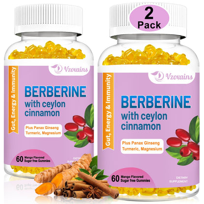 2 Pack Berberine with Ceylon Cinnamon Gummies, 2000mg High Potency Berberine HCI - Maple Wellness Supplements