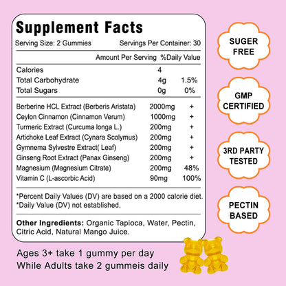 2 Pack Berberine with Ceylon Cinnamon Gummies, 2000mg High Potency Berberine HCI - Maple Wellness Supplements