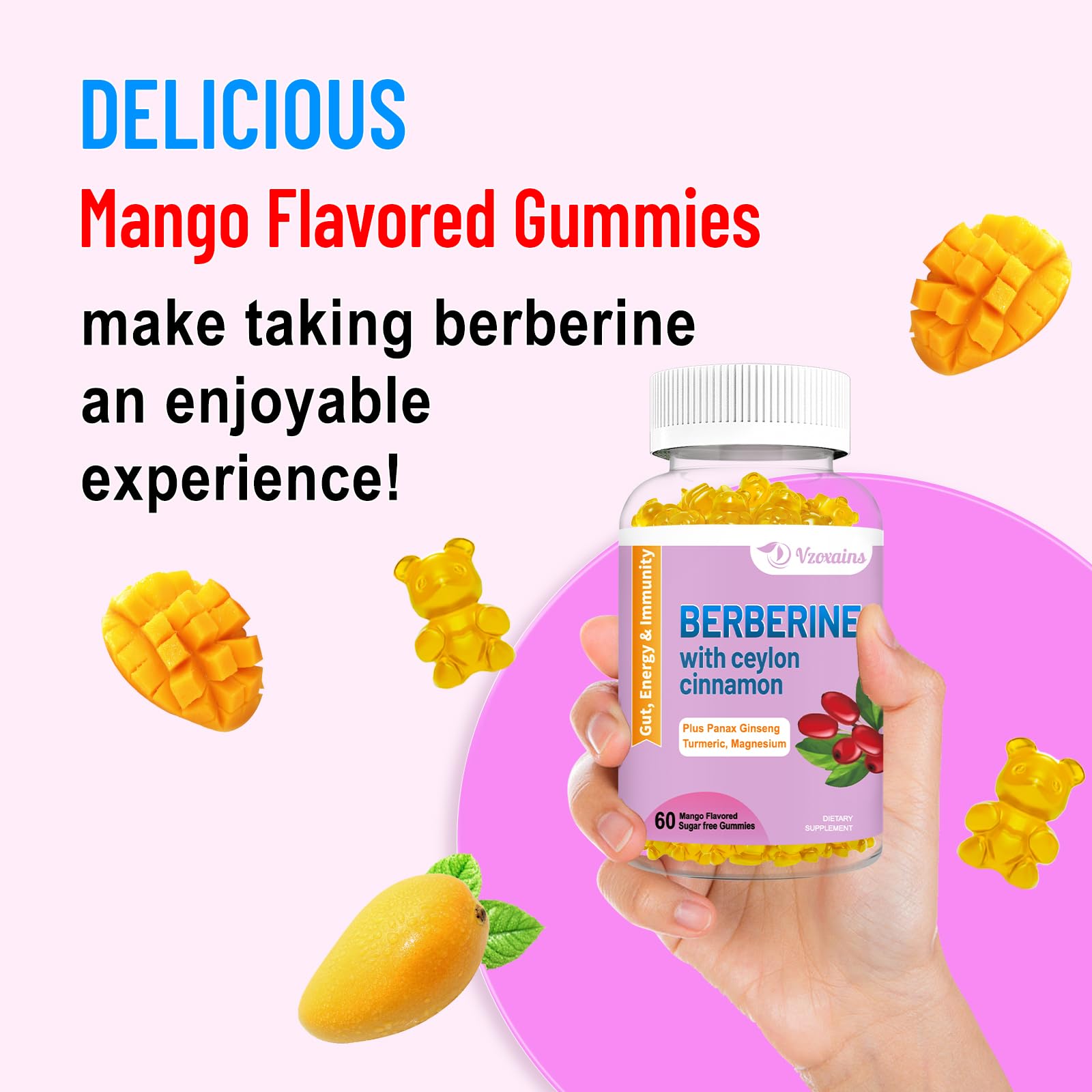 2 Pack Berberine with Ceylon Cinnamon Gummies, 2000mg High Potency Berberine HCI - Maple Wellness Supplements