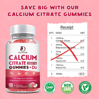 (2 Pack) Calcium Citrate 1200mg with Vitamin D3 Supplements Gummies for Women & Men, Calcium Gummies with Vitamin D3 K2, High Absorption - Maple Wellness Supplements