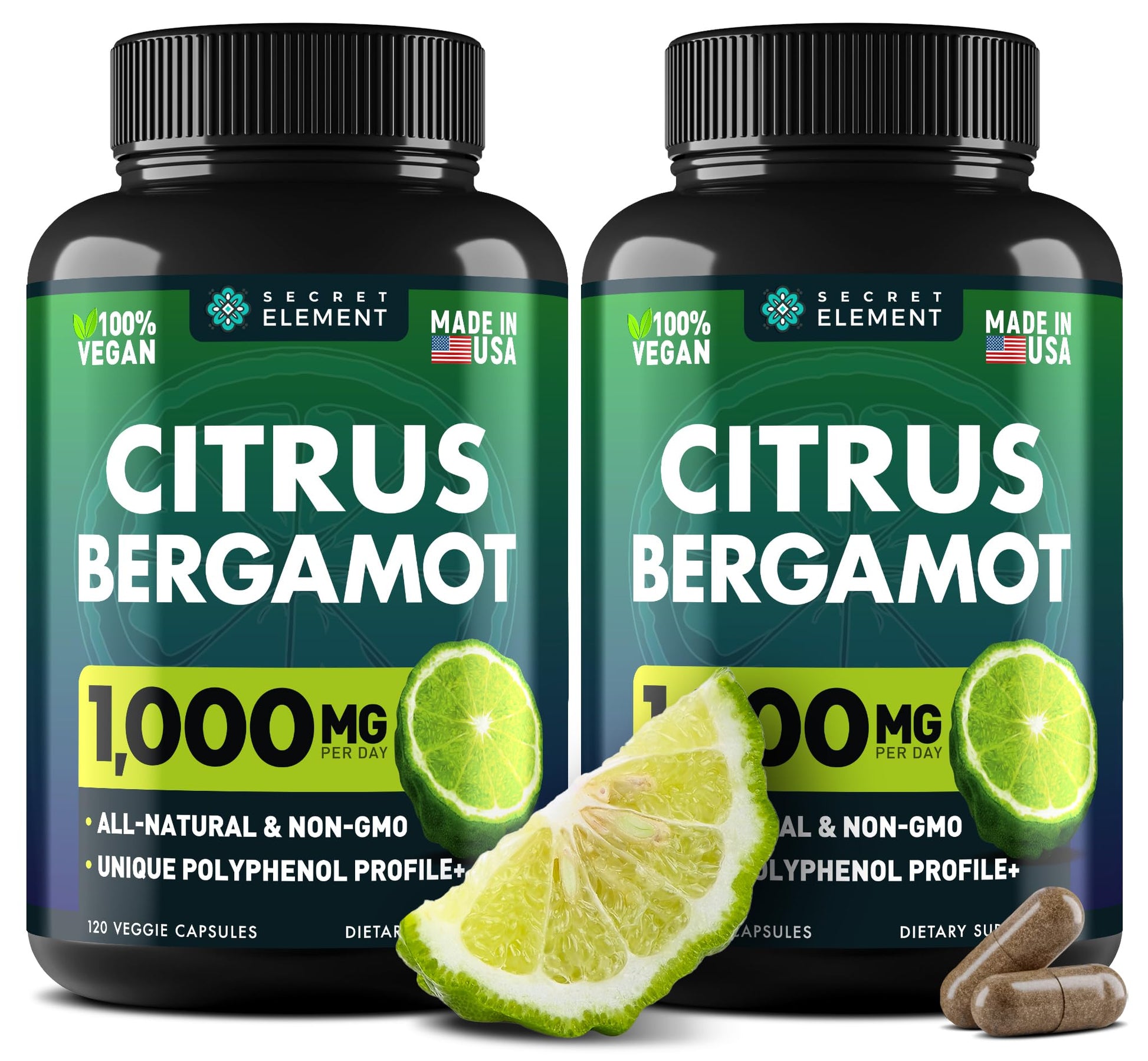 (2 PACK) Citrus Bergamot Extract 1000mg - Citrus Bergamot Supplement for Circulatory Health, Immunity, and Graceful Aging - 2x the potency of Citrus Bergamot 500mg - Maple Wellness Supplements